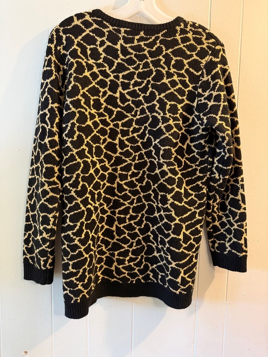 Westbound Sweaters - Westbound Black and Cream Animal-Print Crewneck Sweater